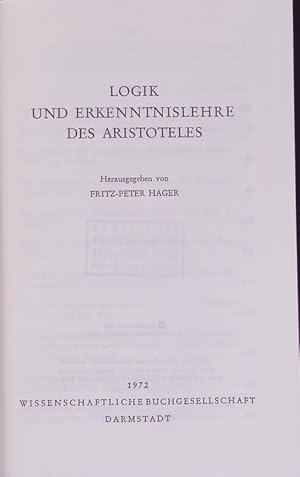 Bild des Verkufers fr Logik und Erkenntnislehre des Aristoteles. zum Verkauf von Antiquariat Bookfarm