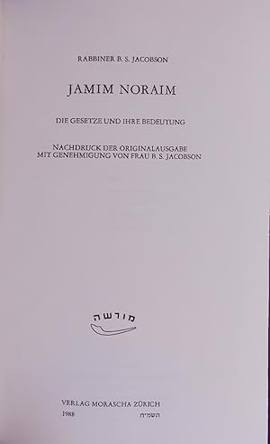 Imagen del vendedor de JAMIM NORAIM. DIE GESETZE UND IHRE BEDEUTUNG a la venta por Antiquariat Bookfarm