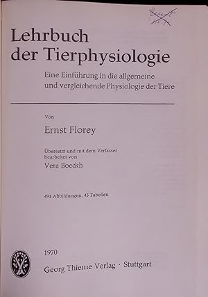 Bild des Verkufers fr Lehrbuch der Tierphysiologie. Eine Einfhrung in die allgemeine und vergleichende Physiologie der Tiere zum Verkauf von Antiquariat Bookfarm