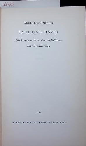 Image du vendeur pour SAUL UND DAVID. Die Problematik der deutsch-judischen Lebensgemeinschaft mis en vente par Antiquariat Bookfarm