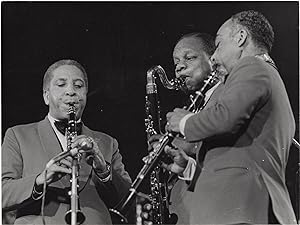 Original photograph of Paul Gonsalves, Harry Carney, and Jimmy Hamilton in concert in Paris, 1966