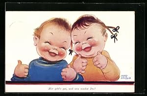 Bild des Verkäufers für Künstler-Ansichtskarte Mabel Lucie Attwell: Lachendes Kinderpaar zum Verkauf von Bartko-Reher