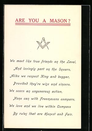 Ansichtskarte Are you a Mason?, Freimaurer