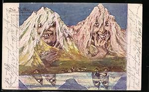 Künstler-Ansichtskarte sign. E. Hansen / Emil Nolde: Die Mythen Berg mit Gesicht / Berggesichter,...