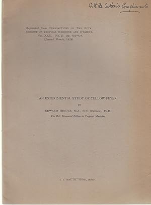 Image du vendeur pour An experimental study of yellow fever. - envoi autographe de l'auteur COPY SIGNED BY THE AUTHOR mis en vente par PRISCA