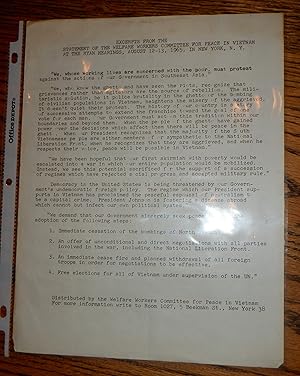 Seller image for Excerpts from the statement of the welfare workers committee for peace in vietnam for sale by Route 3 Books