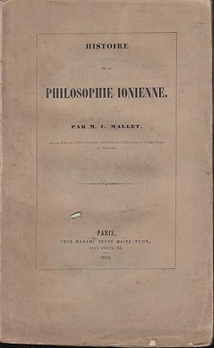 Bild des Verkufers fr Histoire de la Philosophie Ionienne zum Verkauf von PRISCA