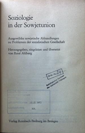 Bild des Verkufers fr Soziologie in der Sowjetunion : Ausgew. sowjet. Abhandlungen zu Problemen d. sozialist. Gesellschaft. Sozialwissenschaft in Theorie und Praxis ; Bd. 9 zum Verkauf von books4less (Versandantiquariat Petra Gros GmbH & Co. KG)