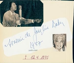 Ansichtskarte / Postkarte Sängerin, Tänzerin und Schauspielerin Josephine Baker, Autogramm 1957