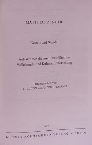 Bild des Verkufers fr Gestalt und Wandel. zum Verkauf von Antiquariat Bookfarm