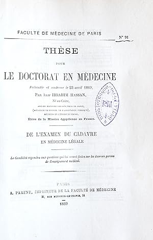 De l'examen du cadavre en médecine légale. Thèse pour le doctorat en médecine présentée et souten...