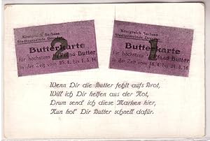 Bild des Verkufers fr 13767 Reim Ak Lebensmittelmarke Butterkarte Knigreich Sachsen um 1915 zum Verkauf von Versandhandel fr Sammler