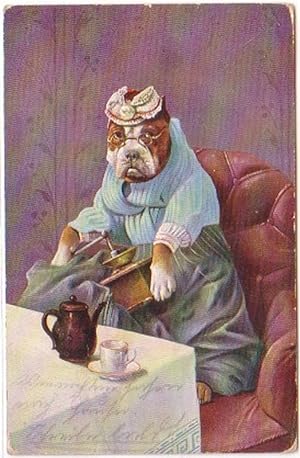 Bild des Verkufers fr 29715 Humor Ak Hund mit Brille und Kaffeemhle 1905 zum Verkauf von Versandhandel fr Sammler