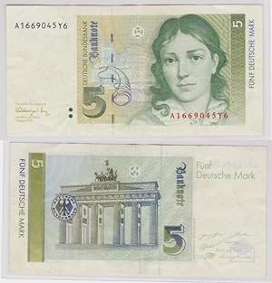T143948 Banknote 5 DM Deutsche Mark Ro. 296b Schein 1.August 1991 KN A 1669045Y6