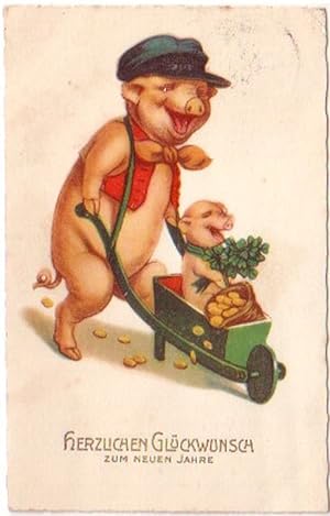 Bild des Verkufers fr 21445 Ak Schwein schiebt Schubkarre mit Ferkel 1929 zum Verkauf von Versandhandel fr Sammler