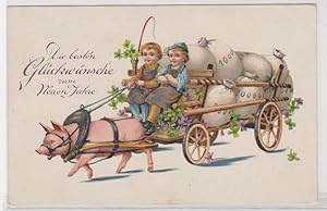 Bild des Verkufers fr 83818 Neujahrs Ak Schwein zieht Kutsche mit Geldscken um 1930 zum Verkauf von Versandhandel fr Sammler