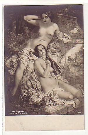 Bild des Verkufers fr 02967 Ak Erotik 2 nackte Damen auf Marmorsockel um 1920 zum Verkauf von Versandhandel fr Sammler