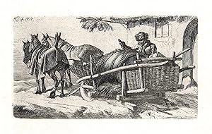("Der Schlitten vor dem Wirthshaus") - Horse-drawn sleigh in front of an inn / Pferde horses