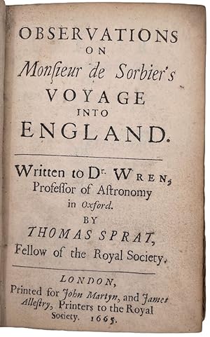 Bild des Verkufers fr Observations on Monsieur de Sorbier's Voyage into England. Written to Dr. Wren . zum Verkauf von Bernard Quaritch Ltd ABA ILAB