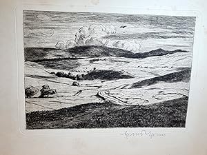 Landschaft. Radierung auf stärkerem Papier, rechts unten von Hans Thoma in Bleistift signiert.