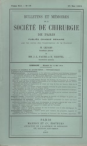 Seller image for Bulletins et Mmoires de la Socit de Chirurgie de Paris. - Tome XLI - N 18 - 18 Mai 1915. for sale by PRISCA