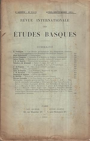 Imagen del vendedor de Revue Internationale des tudes Basques. - 5 Anne - N 2 et 3 - Avril/Septembre 1911. a la venta por PRISCA