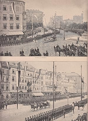 Einzug des russischen Kaiserpaares in Wien. 2 Abbildungen auf einem Blatt. Zeigt: 1. Franz Joseph...