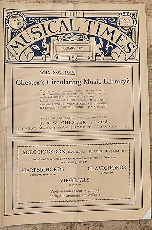 Image du vendeur pour The Musical Times January 1947 No.1247 /George Bernard Shaw "on Radio Music" / A Hyatt King "Mozart's Works for Mechanical Organ - Their Background And SignifiAntiqua'" / Rollo H Myers "Some Reflections on French Music Today" cance" / J B Trend "Recollections of Falla" / A L Flay "'Pro Musica mis en vente par Shore Books