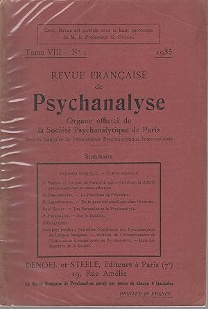 Immagine del venditore per Revue Franaise de Psychanalyse tome VIII n 1 venduto da PRISCA