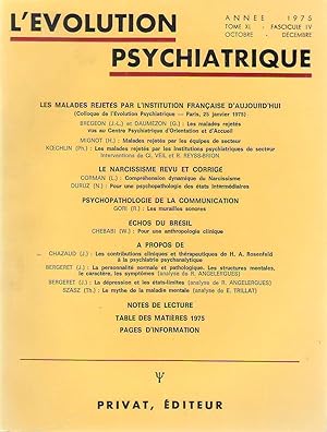 Image du vendeur pour L'volution Psychiatrique tome XL (40) fascicule IV (4) anne 1975 mis en vente par PRISCA