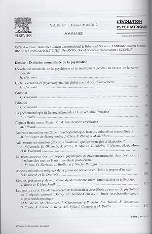 Seller image for L'volution Psychiatrique. Cahiers de Psychologie clinique et de Psychopathologie gnrales fonds en 1925. - Volume 82 - N 1 - Janvier/Mars 2017. for sale by PRISCA