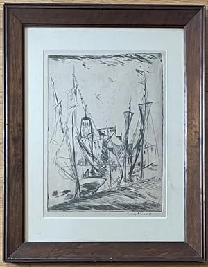 Bild des Verkufers fr Am Hafen. Radierung. 25,5 x 18,5 cm (Plattenrand). Datiert und signiert. Unter Glas und Passepartout gerahmt (42 x 32,5 cm). zum Verkauf von Antiquariat am St. Vith