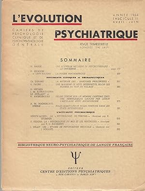 Imagen del vendedor de L'volution Psychiatrique - Cahiers de Psychologie clinique et de Psychopathologie gnrale - Fascicule II - Anne 1954 a la venta por PRISCA