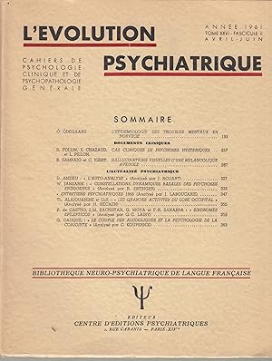 Image du vendeur pour L'volution Psychiatrique - Cahiers de Psychologie clinique et de Psychopathologie gnrale - Tome XXVI - Fascicule II - Anne 1961. mis en vente par PRISCA