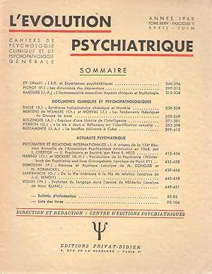 Seller image for L'volution Psychiatrique ; 1969 ; Tome Xxxiv ; Fascicule N 2 for sale by PRISCA