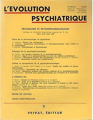 Image du vendeur pour L'volution Psychiatrique - Tome 45 - Fascicule 4 - Anne 1980 - Octobre/Dcembre - Psychiatrie et Psychopharmacologie. Collaque de l'volution Psychiatrique organis par H. Lo, Paris, 21-22 mars 1980. mis en vente par PRISCA