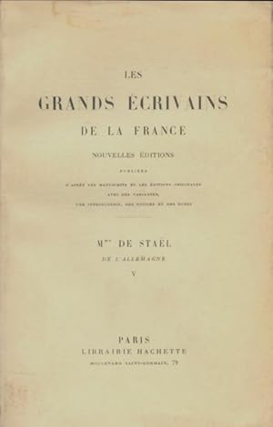 Image du vendeur pour Madame de Stael : De l'Allemagne Tome V - Madame De Stael mis en vente par Book Hmisphres