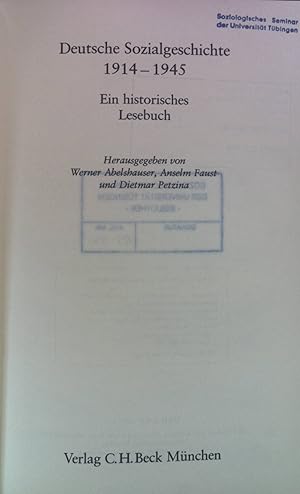 Bild des Verkufers fr Deutsche Sozialgeschichte 1914 - 1945. zum Verkauf von books4less (Versandantiquariat Petra Gros GmbH & Co. KG)