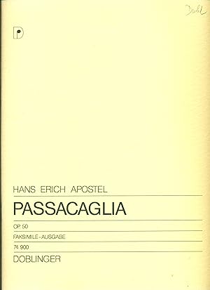 Bild des Verkufers fr Apostel, Hans Erich: Passacaglia. Op. 50. Faksimile Ausgabe zum Verkauf von Adam Bosze Music Antiquarian