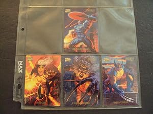 4 1994 MARVEL MASTERPIECES POWERBLAST FOIL CARDs Apocalypse,Rogue,Sabertooth, Wolverine