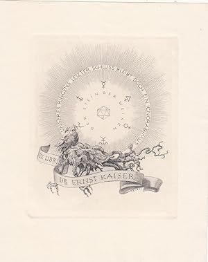 Bild des Verkufers fr Ex Libris Dr. Ernst Kaiser. Wurzelstock, Kristall und chemische Zeichen. zum Verkauf von Antiquariat  Braun
