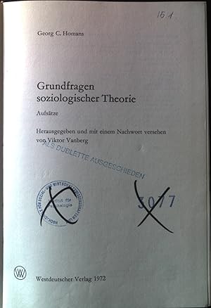 Bild des Verkufers fr Grundfragen soziologischer Theorie : Aufstze. zum Verkauf von books4less (Versandantiquariat Petra Gros GmbH & Co. KG)