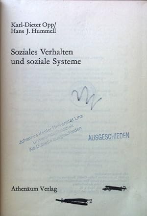 Seller image for Soziales Verhalten und soziale Systeme. Probleme der Erklrung sozialer Prozesse ; 2 for sale by books4less (Versandantiquariat Petra Gros GmbH & Co. KG)