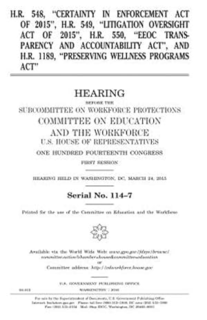 Seller image for H.r. 548, Certainty in Enforcement Act of 2015 for sale by GreatBookPrices