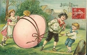 Präge Ansichtskarte / Postkarte Glückwunsch Ostern, Kinder, Osterei