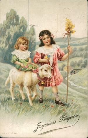 Ansichtskarte / Postkarte Glückwunsch Ostern, Kinder, Lamm, Osterei
