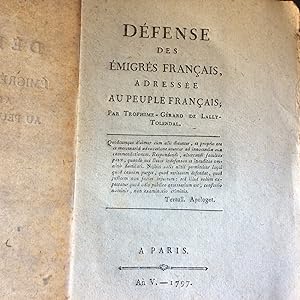 Défense des émigrés français adressée au PEUPLE FRANCAIS 1797 An V de la République