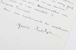 Lettre autographe datée et signée à propos d'un règlement qu'il vient de recevoir pour une de ses...