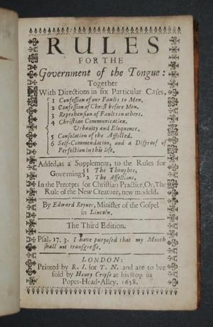 Rules for the Government of the Tongue: together with directions in six particular cases. added a...