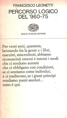 Immagine del venditore per Percorso logico del '960-75 venduto da Di Mano in Mano Soc. Coop